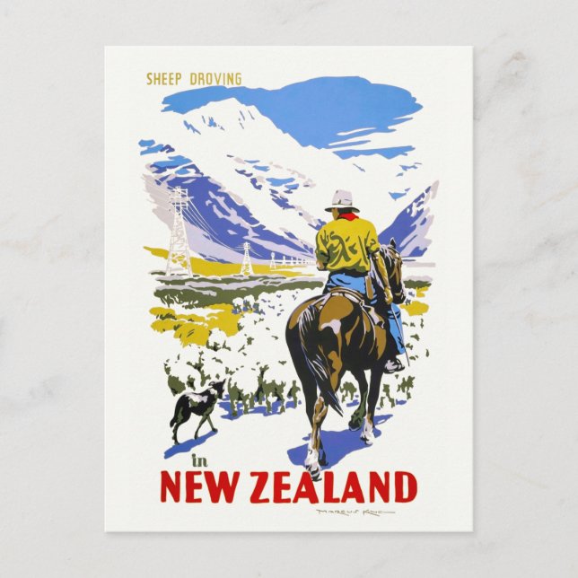 New Zealand Sheep Droving Vintage Poster 1930s Postcard (Front)