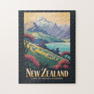 New Zealand Sheep Illustration Travel Art Vintage Jigsaw Puzzle