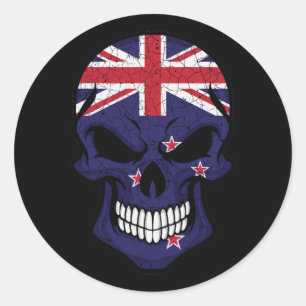 New Zealand Smiling Skull Flag Classic Round Sticker