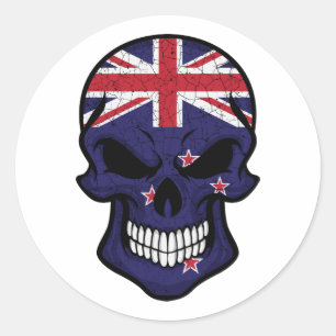 New Zealand Smiling Skull Flag Classic Round Sticker