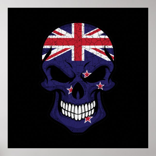 New Zealand Smiling Skull Flag Poster (Front)