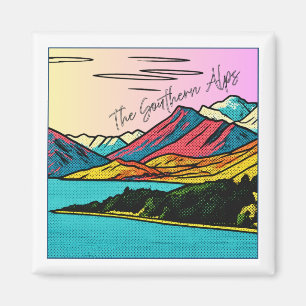 New Zealand Southern Alps Pop Art Retro Landscape  Magnet