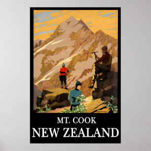 New Zealand Travel Poster Mt Cook Print Aoraki Art