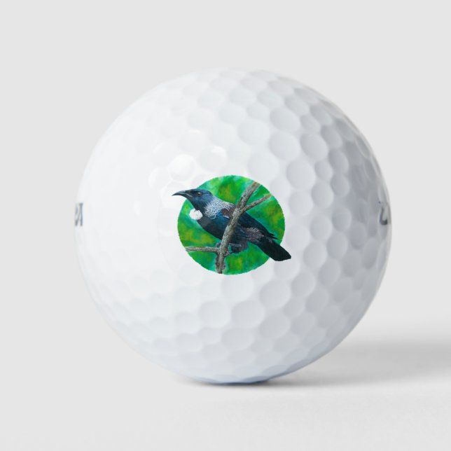 New Zealand Tui - Painting in acrylic Golf Balls (Front)
