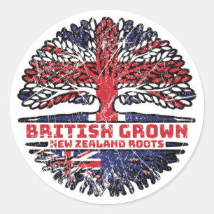 New Zealand Uk United Kingdom British Tree Roots Classic Round Sticker