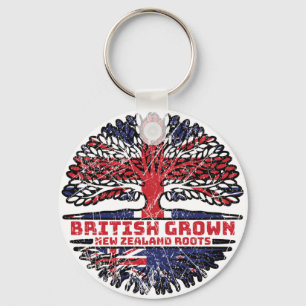New Zealand Uk United Kingdom British Tree Roots Key Ring