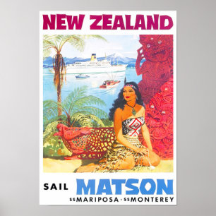 New Zealand vintage travel Poster