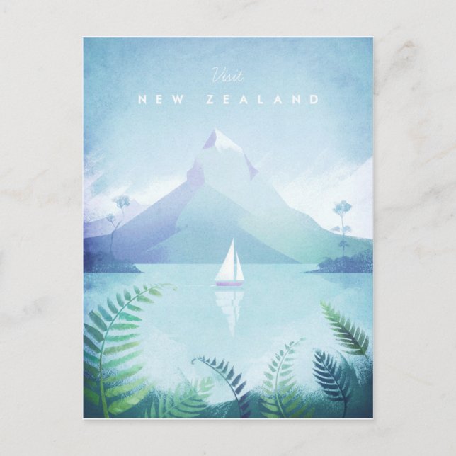 New Zealand Vintage Travel Poster - Art Postcard (Front)