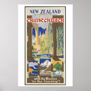 New Zealand Vintage Travel Poster - Framed