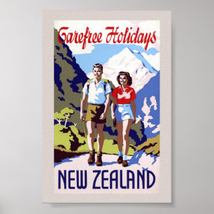 New Zealand Vintage Travel Poster Restored
