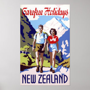 New Zealand Vintage Travel Poster Restored