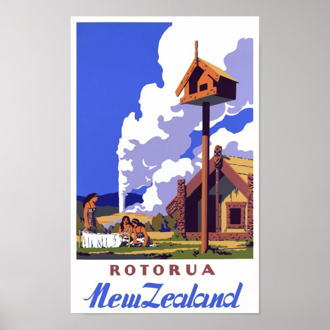 New Zealand Vintage Travel Poster Restored (Front)