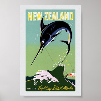New Zealand Vintage Travel Poster Restored
