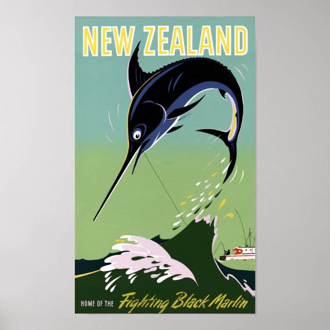 New Zealand Vintage Travel Poster Restored (Front)