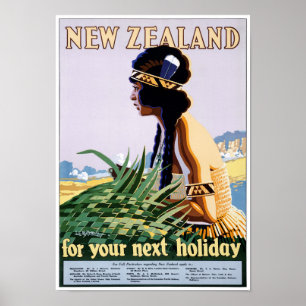 New Zealand Vintage Travel Poster Restored