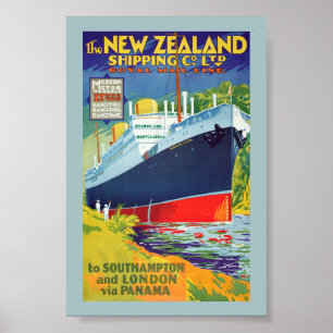 New Zealand Vintage Travel Poster Restored