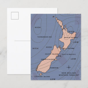 new zealand Vintage weather map Invitation Postcard