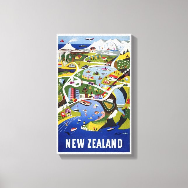 New Zealand Wellington Vintage Travel Poster Canvas Print (Front)