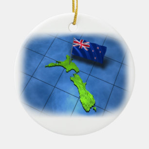 New Zealand with its own flag Ceramic Tree Decoration