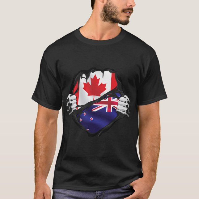 New Zealander Canadian Hands Ripped Roots Flag T-Shirt (Front)