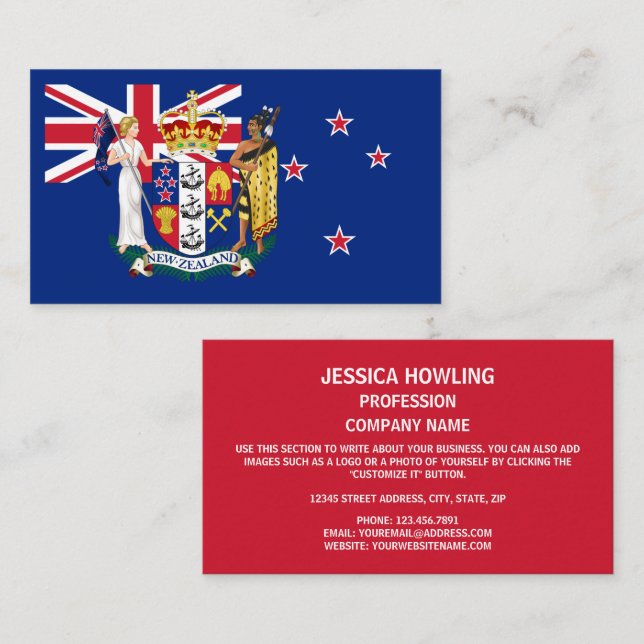 New Zealander Flag & Coat of Arms, New Zealand Business Card (Front/Back)