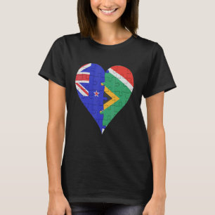 New Zealander South African Flag Heart T-Shirt