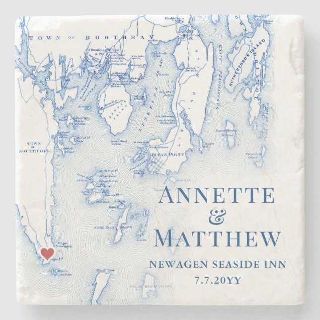 Newagen Seaside Inn Wedding Favour Maine Map Stone Coaster (Front)