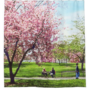 Newark NJ - Lunch and Cherry Blossoms Shower Curtain