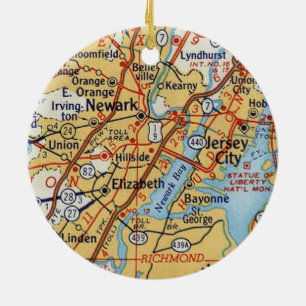Newark NJ Vintage Map Ceramic Tree Decoration