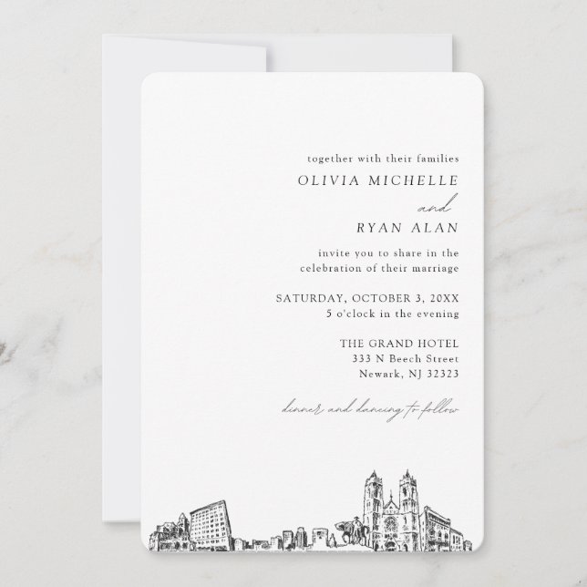 Newark Wedding Elegant Skyline Invitation (Front)