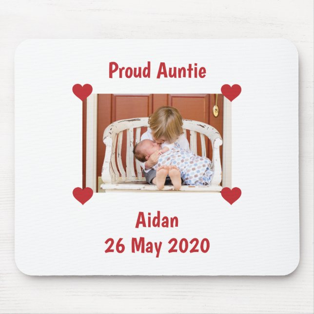 Newborn Announcement Auntie Personalize Baby Photo Mouse Pad (Front)