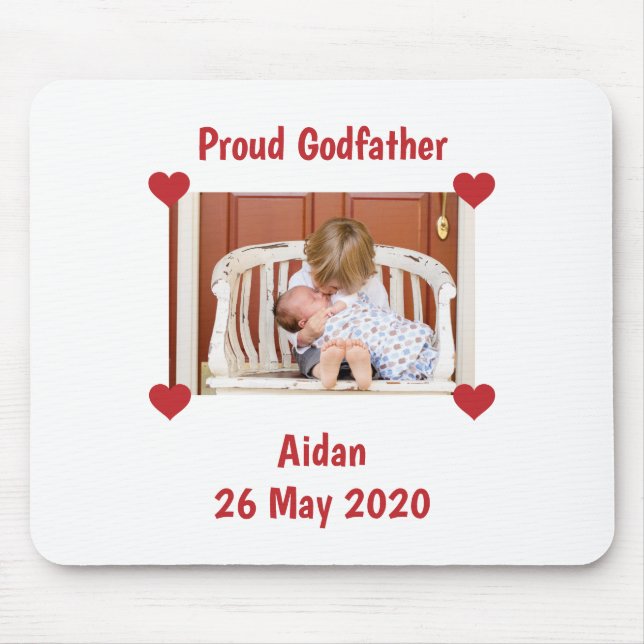 Newborn Announcement Love Godfather Baby Photo Mouse Pad (Front)