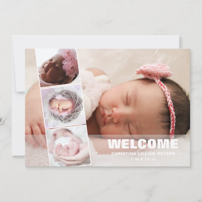 Newborn Baby 4 Photo Collage Birth Announcement (Front)