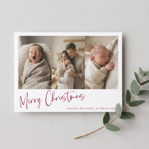 Newborn Baby Announcement Christmas Photo Red