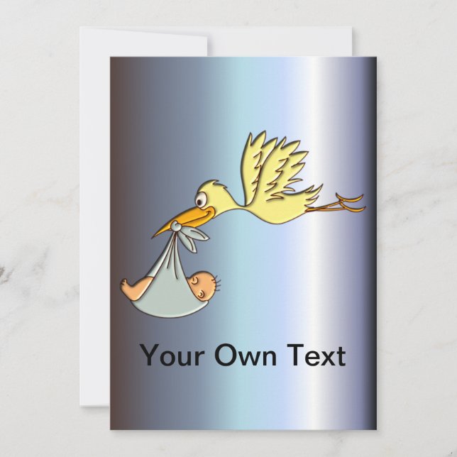 Newborn Baby Arrival - A Flying Stork Delivery Announcement (Front)