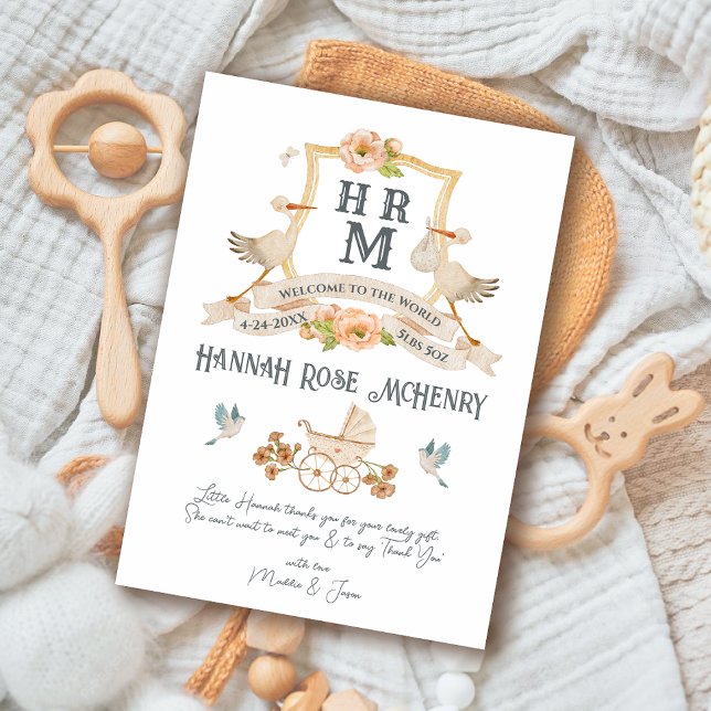 Newborn Baby Birth Announcement Monogram Stork (Creator Uploaded)
