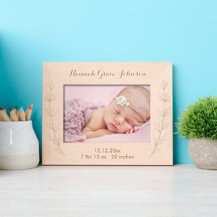 Newborn Baby Birth Details Wildflower Script Etched Frames