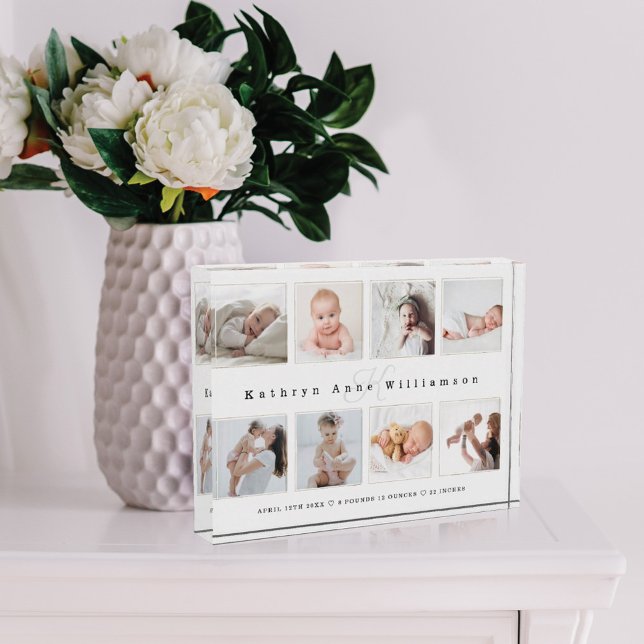 Newborn Baby Birth Stats Photo Collage & Monogram (Creator Uploaded)