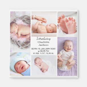 Newborn Baby Birth Stats & Photo Collage Plaque Magnet
