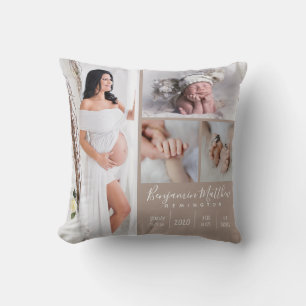 Newborn Baby Boy Beige Photo Keepsake Cushion