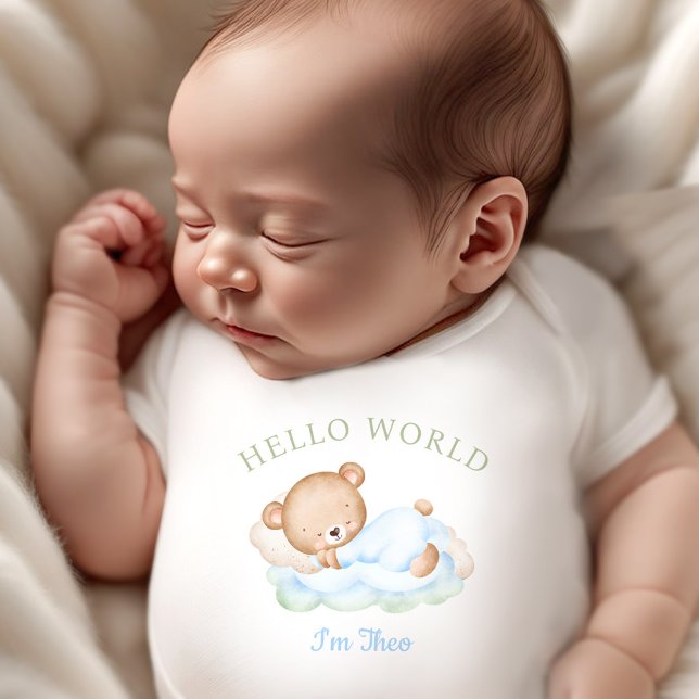 Newborn Baby Boy Name Blue Green Bear Bodysuit (Newborn Baby Boy Name Blue Green Bear Baby Bodysuit)