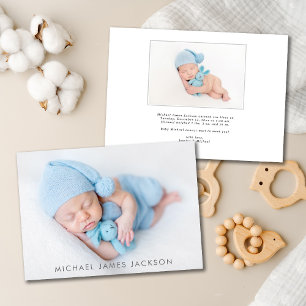 Newborn Baby Boy Photo Flat Announcement Card