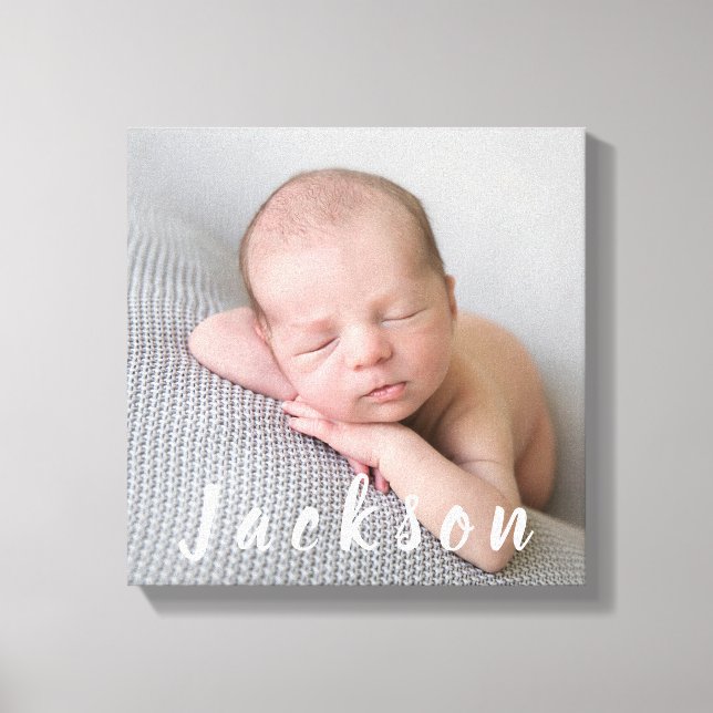 Newborn Baby Boy Photography Personalised Name Canvas Print (Front)