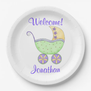Newborn Baby Buggy Welcome Name Personalised Paper Plate