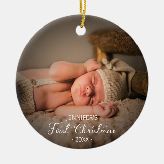 Newborn Baby First Christmas Custom Photo Ceramic Tree Decoration (Front)