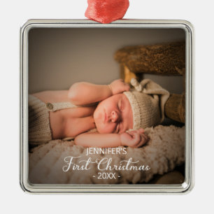 Newborn Baby First Christmas Custom Photo Metal Tree Decoration