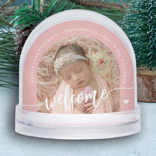 Newborn baby girl 2 photo welcome script keepsake snowglobe (Creator Uploaded)