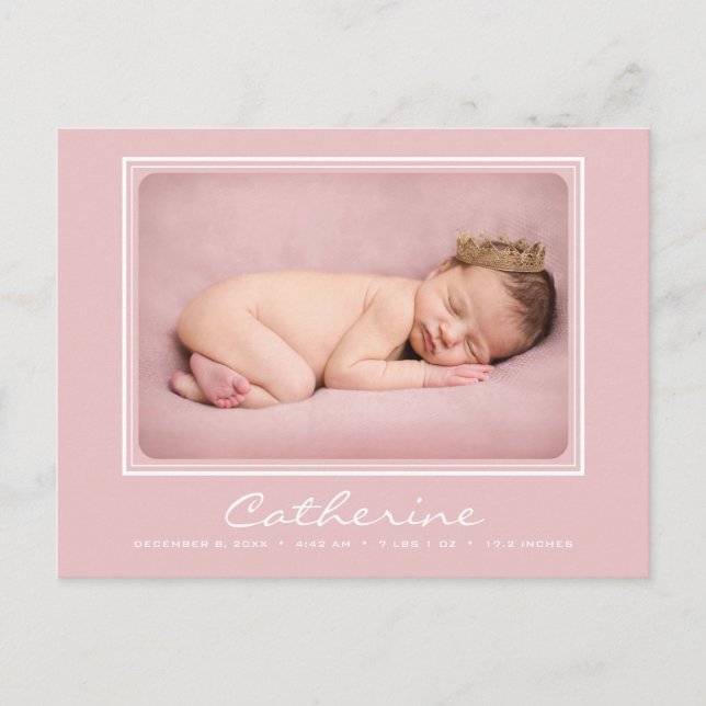 Newborn Baby Girl Arrival Birth Announcement Postcard (Front)