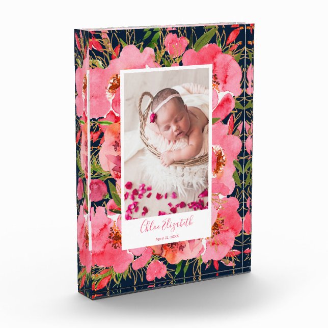 Newborn Baby Girl Floral Custom Photo Block (Left)