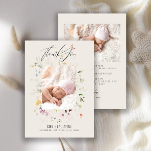 Newborn Baby Girl Ivory Thank You Photo Birth Announcement